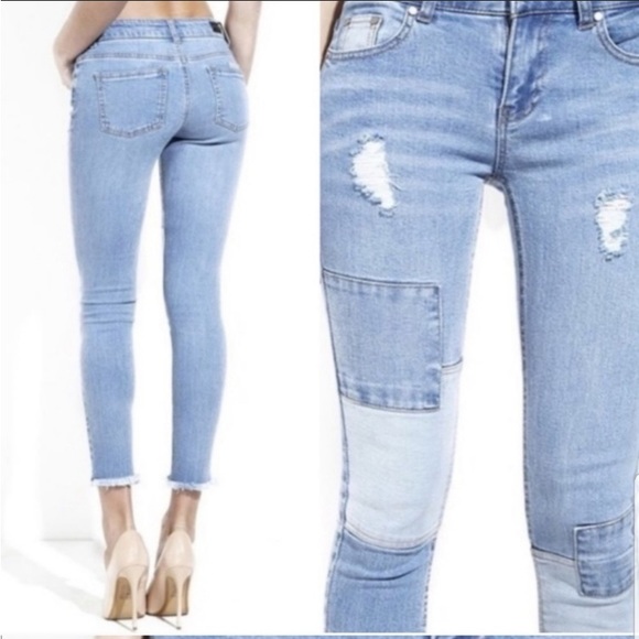 Black Label Skinny Patchwork Denim Designer Jeans, size 11 waist 31, EUC - Picture 2 of 7